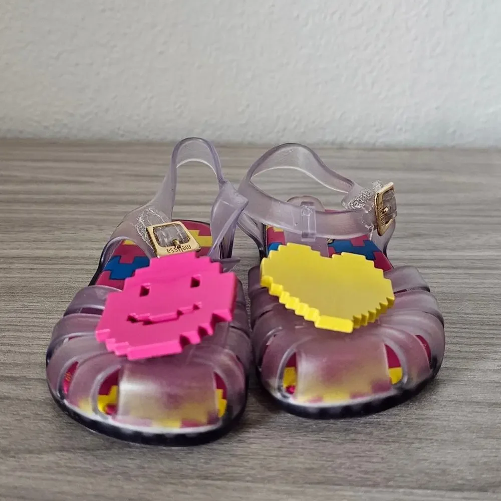 Mini Melissa Emoji Sandals Clear Jelly Yellow Pink Toddler Little Kids USA 7